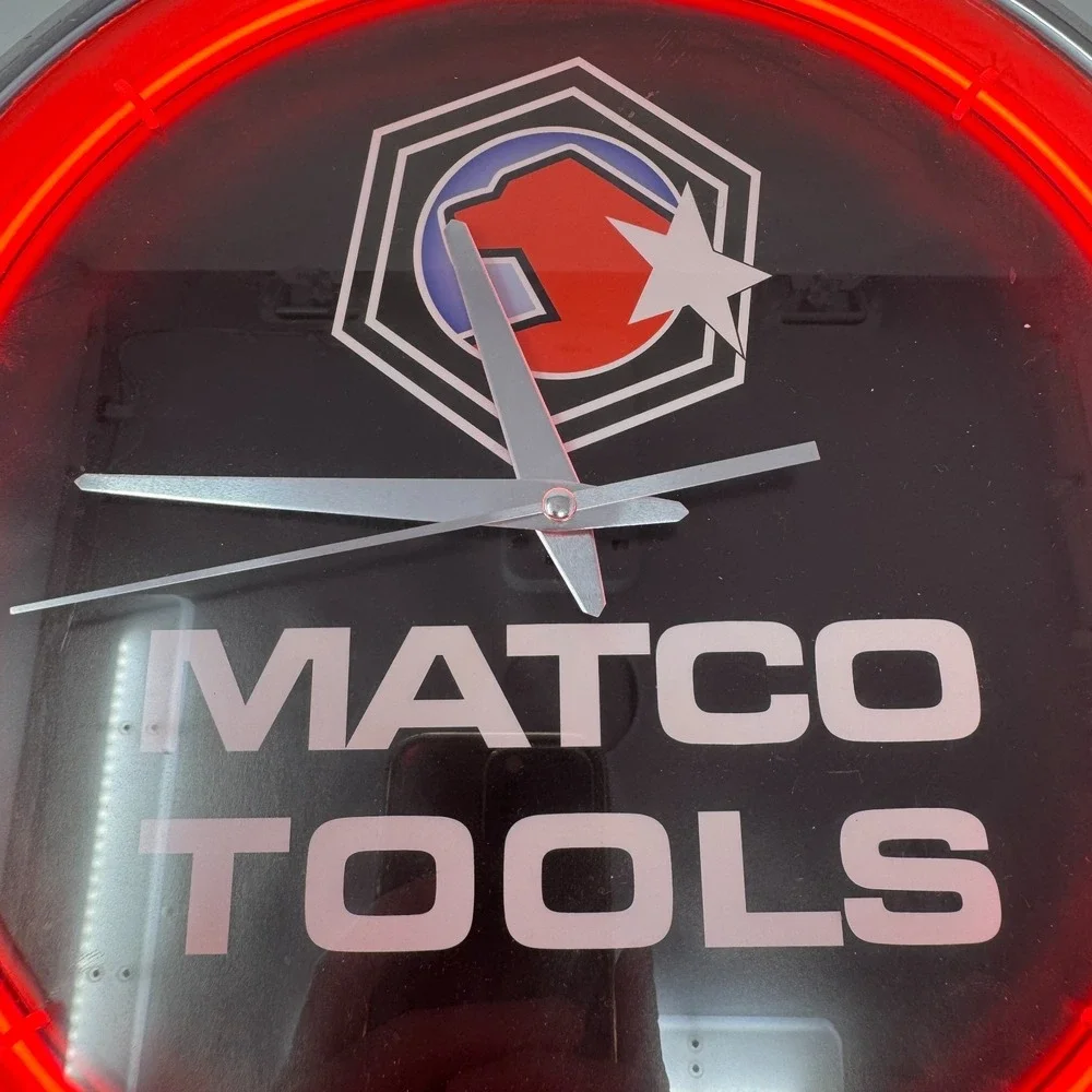 Rare Matco Tools Red Neon Light Wall Clock 13‎ Inch (Broken Clock)